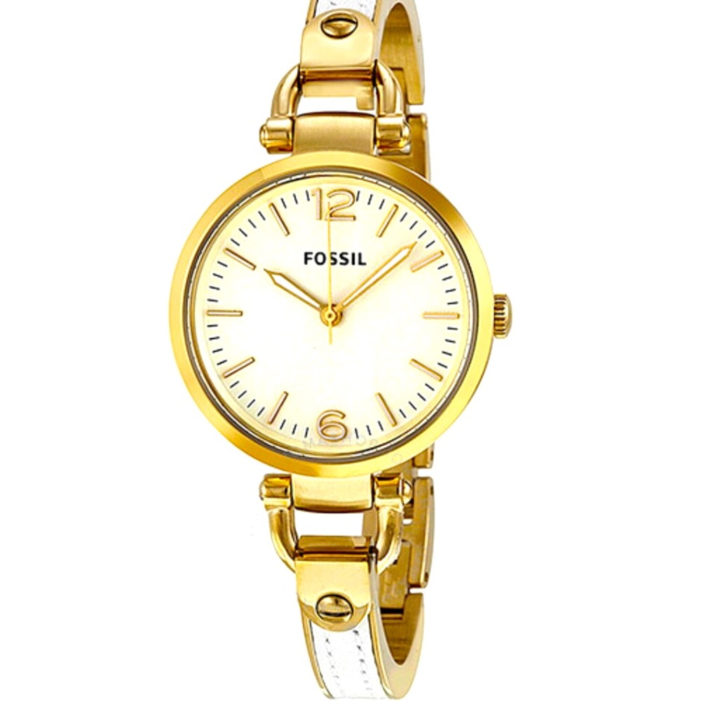Women's White And Gold Georgia Stainless And Leather Band Watch Es3260